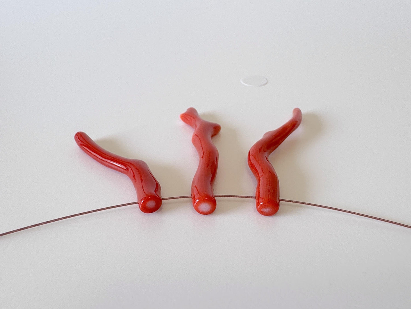 Natural Japanese Momo Coral branches, Set of 3pcs, Natural Dark Orange Color, Side Full-Hole, Genuine Precious Coral, for Jewelry Making