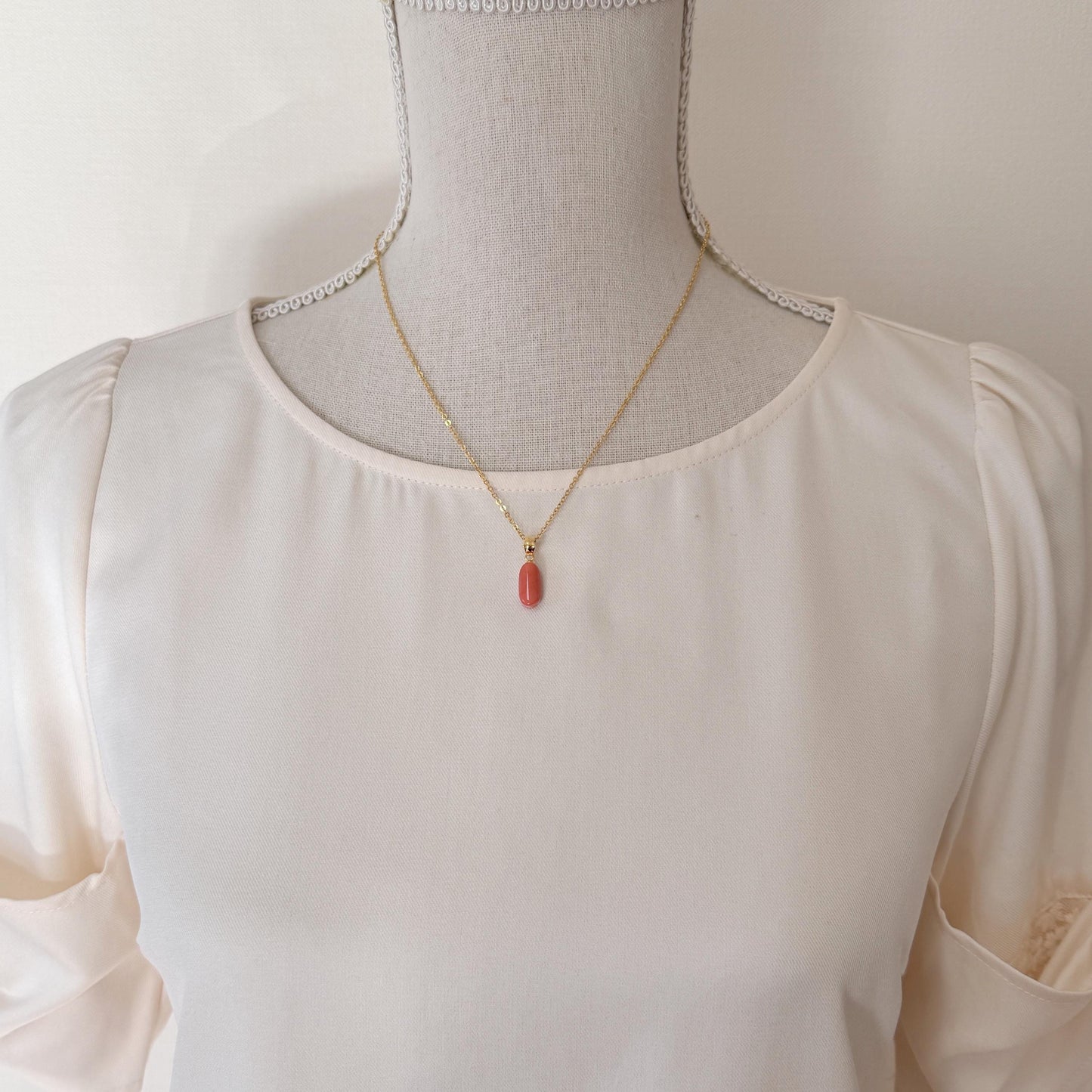 Natural Momo Coral Oval Pendant: Japanese Orange Coral, Gold-Plated Silver Bail