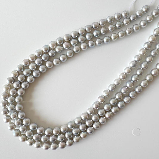 7.5-8mm Japanese Akoya Pearl Beads, Natural Blue/Silver color pearl, Genuine Akoya Pearl, Full Strand 40cm , 15.7", Salt water pearl