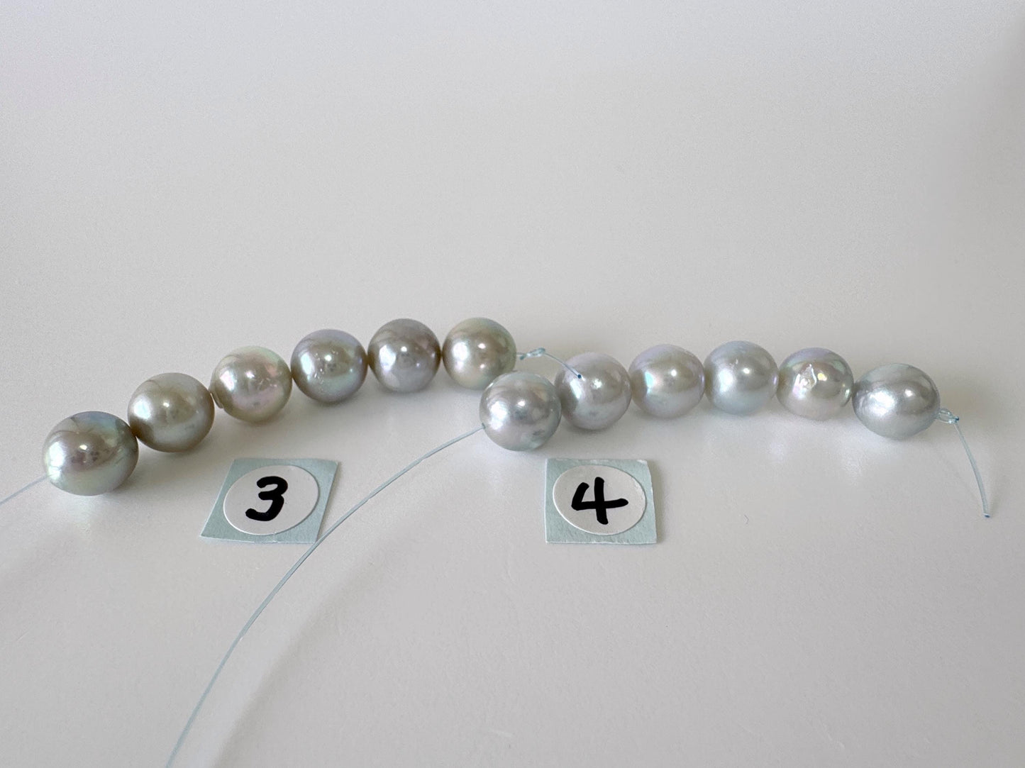 Japanese Blue/Silver color (cobalt treated) Akoya Pearl Beads, 7-7.5mm, Mini Strand, Short Strand of 6 Pieces, Cultured in Sea Water