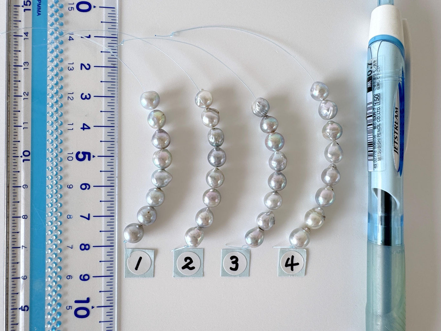 Japanese Blue/Silver color (cobalt treated) Akoya Pearl Beads, 6-6.5mm, Mini Strand, Short Strand of 8 Pieces, Cultured in Sea Water