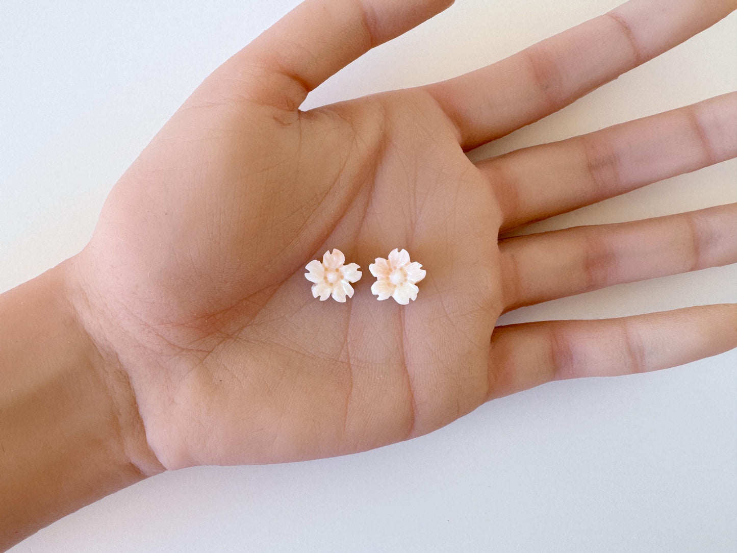 Deep Sea Coral Carving – Natural Pink Sakura Flower, 11mm Pair, Half Drilled Gemstones