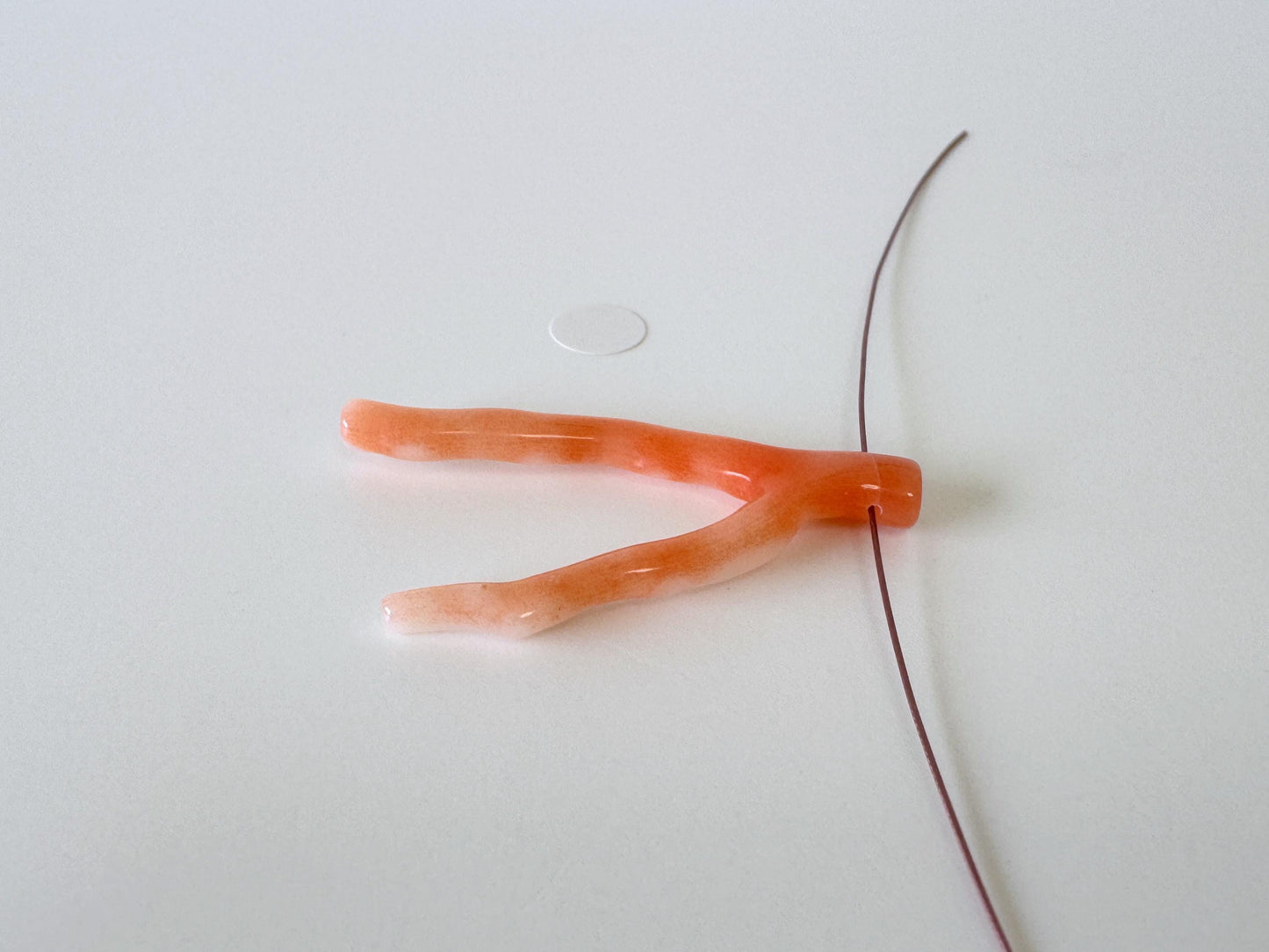 Japanese Pinkish Red coral (Very light red/white color Aka coral) branch, 39mm, side full hole, natural red color coral for jewelry making