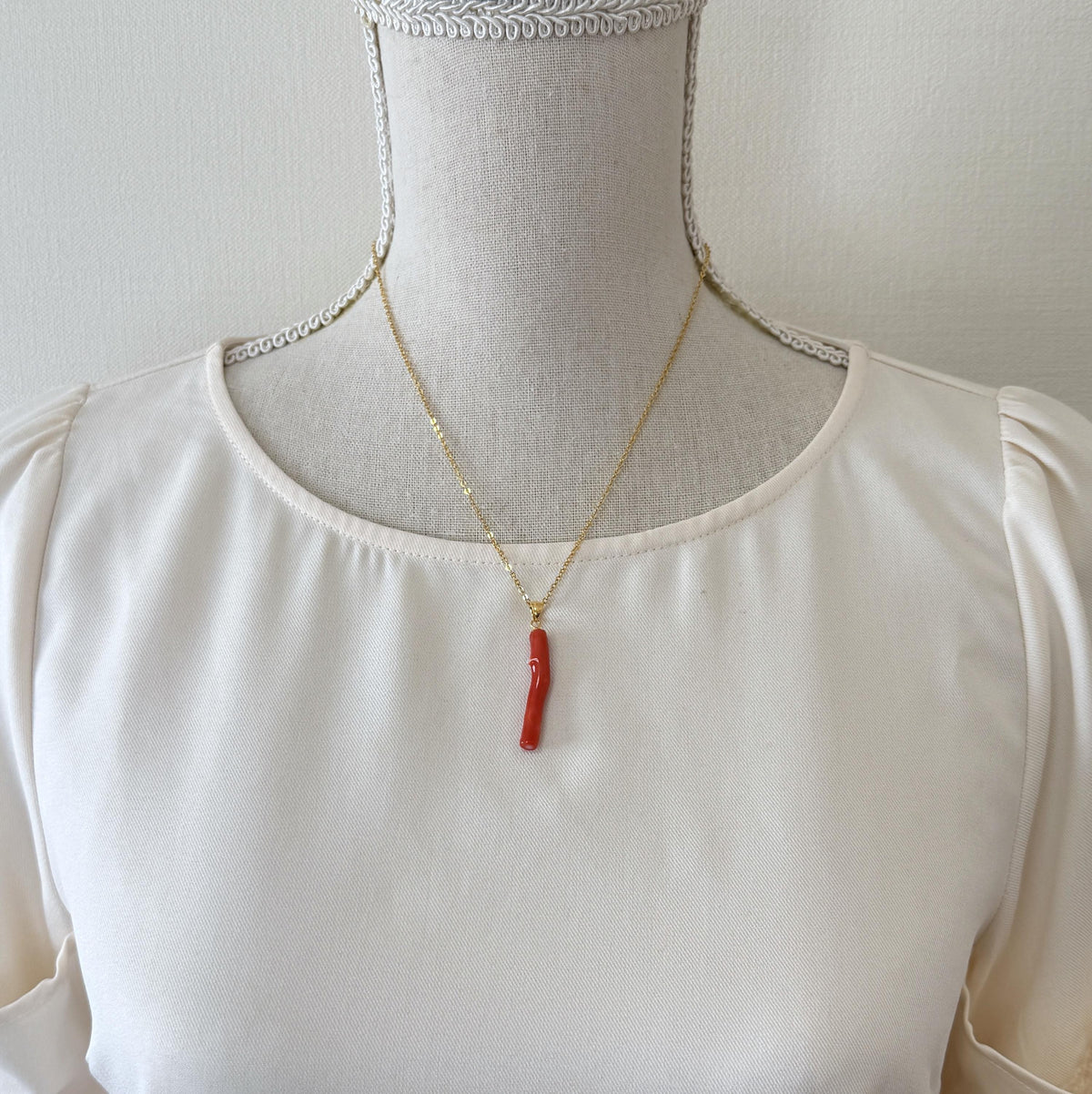 Momo Coral Branch Pendant Natural Jewelry: Vermilion Orange Coral, Gold-Plated Silver Bail (34mm, Unique Gift)