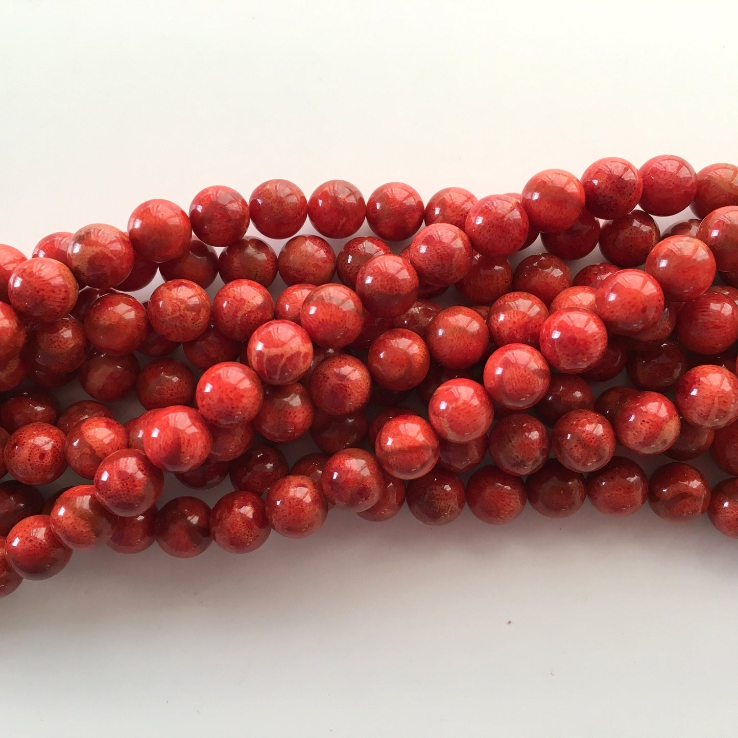 Natural sponge coral 9-9.5mm strands, Red-bright red color, 15.7inches, 40cm, Natural apple coral strands, Wholesale, Price per strand