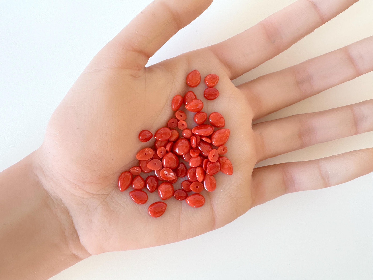 Red Mediterranean Coral Cabochons - Pear Shape Loose Stones - Natural Color, Jewelry Crafting, 57pcs Value Priced Pack