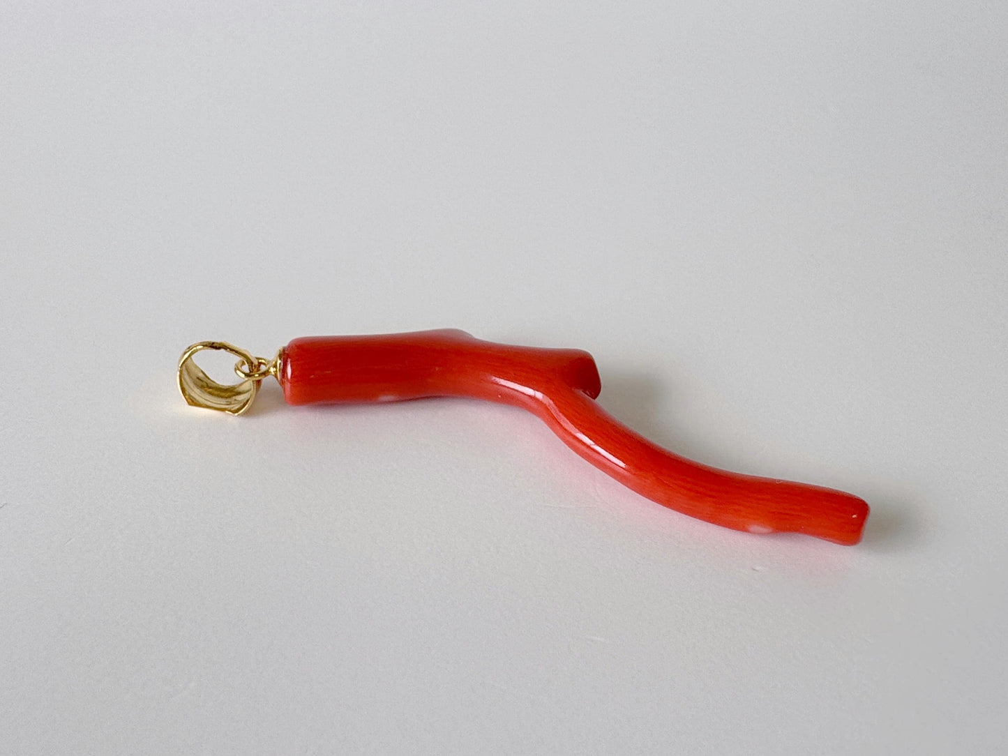 Natural Momo coral branch pendant, 45mm, Natural Japanese dark orange/Vermilion color coral branch pendant, Silver (Gold-Plated) bail