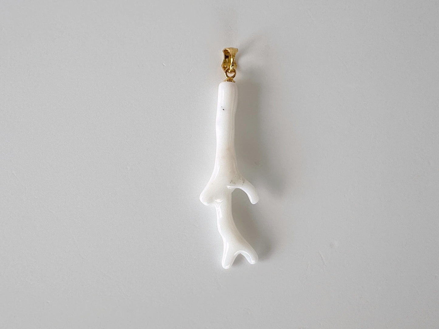 Natural Japanese White Coral Branch Pendant, 47mm, Natural White color genuine precious coral, Silver Bail (Gold-Plated)