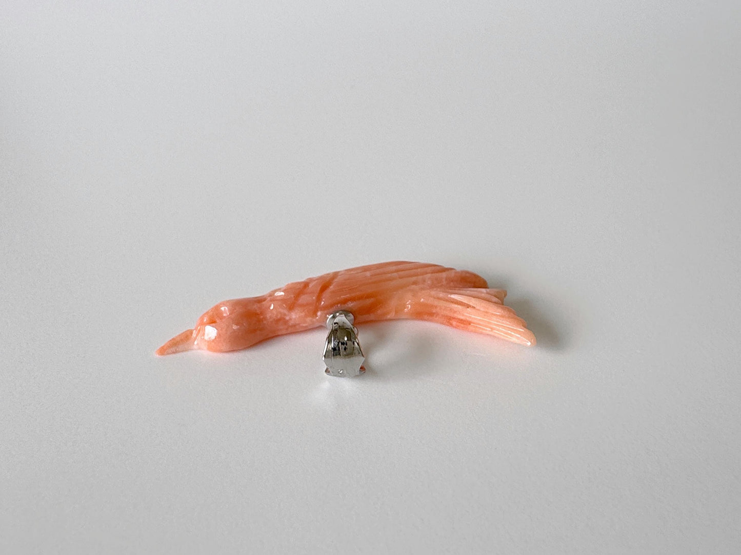 Natural Deep Sea Coral Bird Carving Pendant, Natural Pink Color Coral, Silver (Rhodium-plated) Bail, Hand Carved