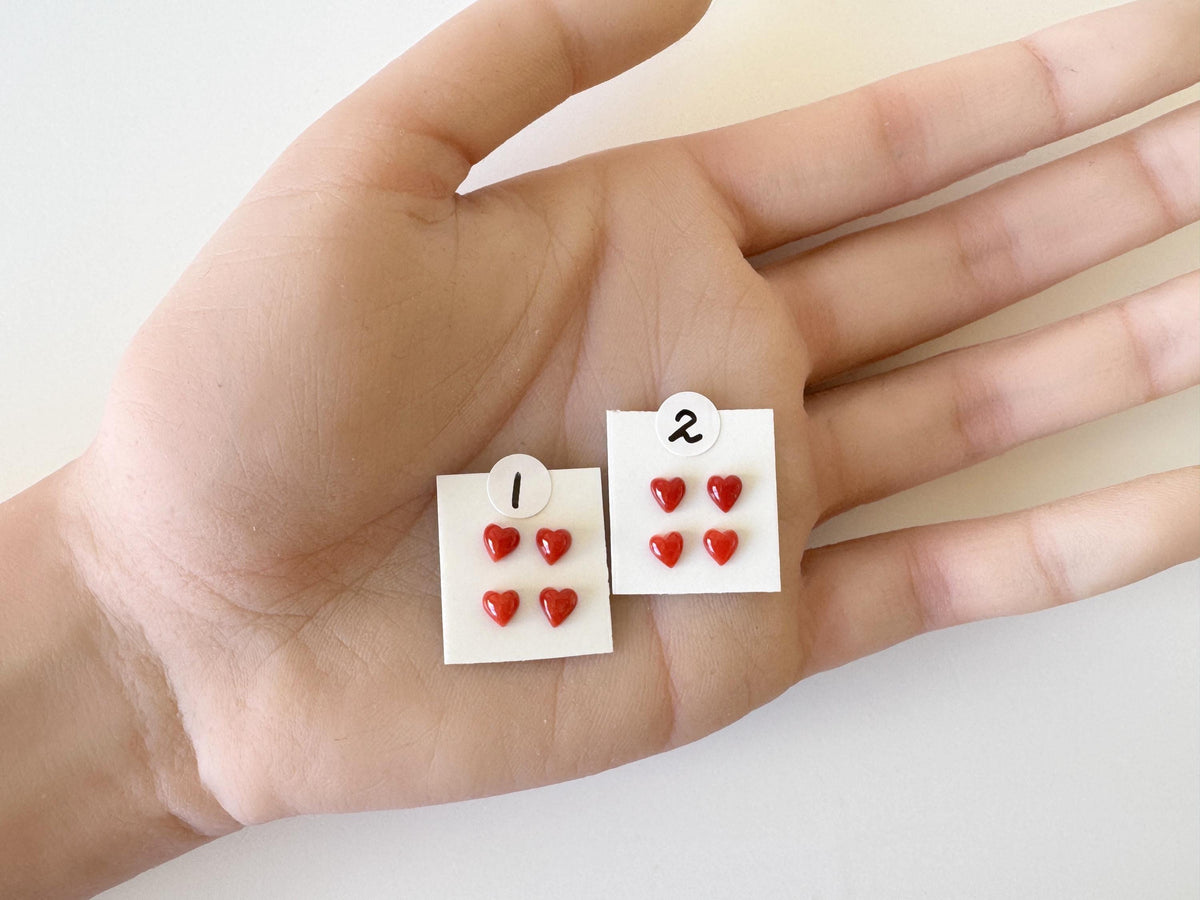 Natural Japanese red(Aka) coral tiny heart shape cabochon with half-drilled hole at back, Natural Color, Price per set of 4 pcs