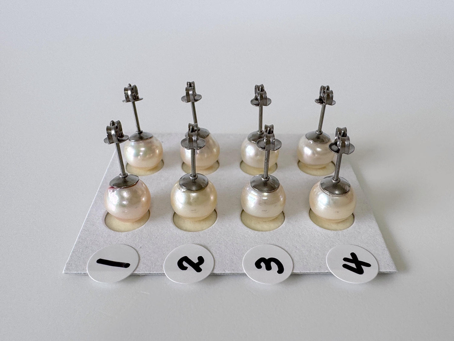 Japanese Cream White Akoya Pearl Stud Earrings, 8mm, Titanium Post/Ear Nuts, Genuine Akoya Pearl, Salt water pearl, Value-priced