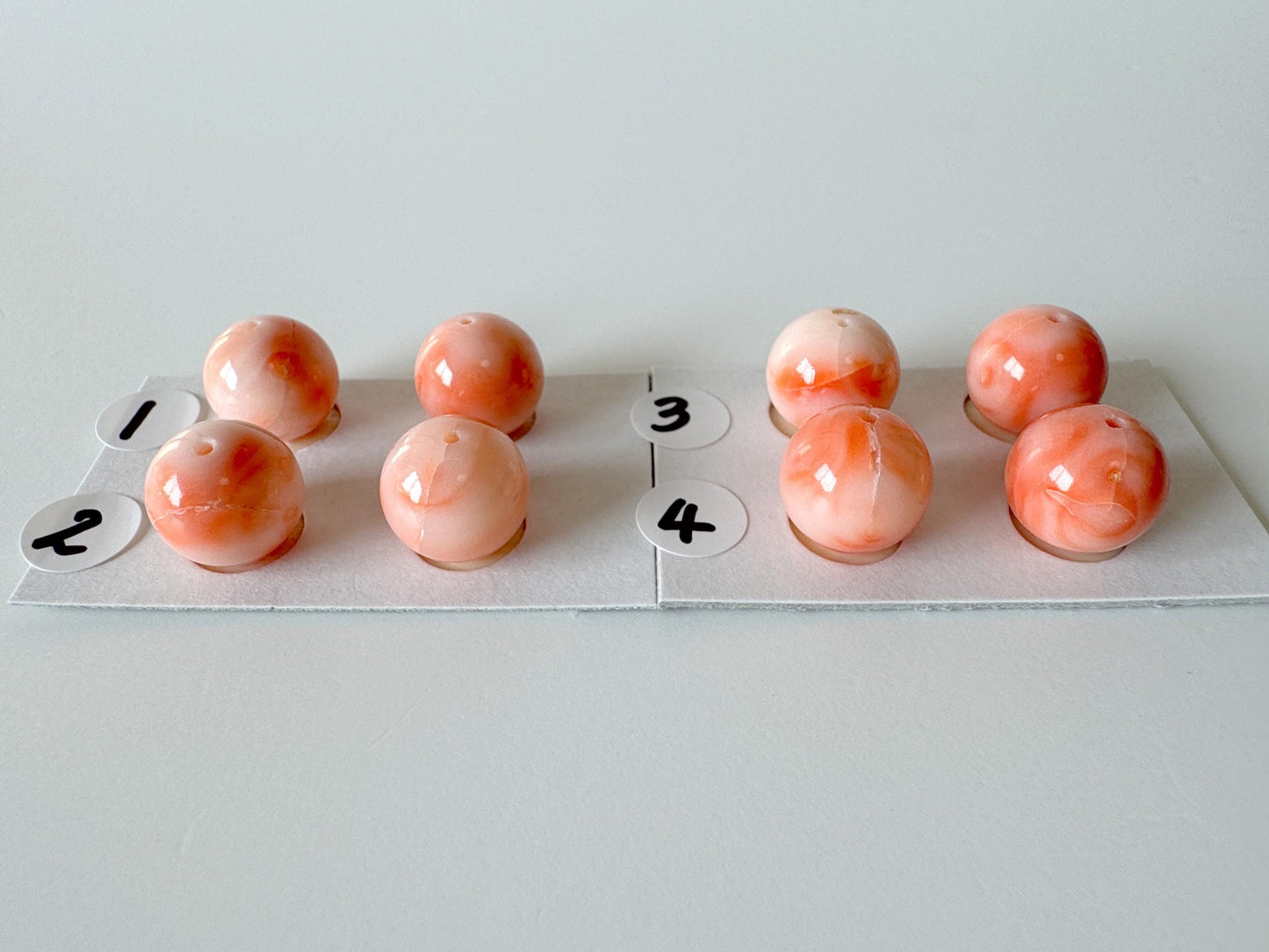 10-10.5mm Half Drilled Natural Deep Sea Coral Round Loose, Pink/Orange coral, for earring sets, natural color, price per pair