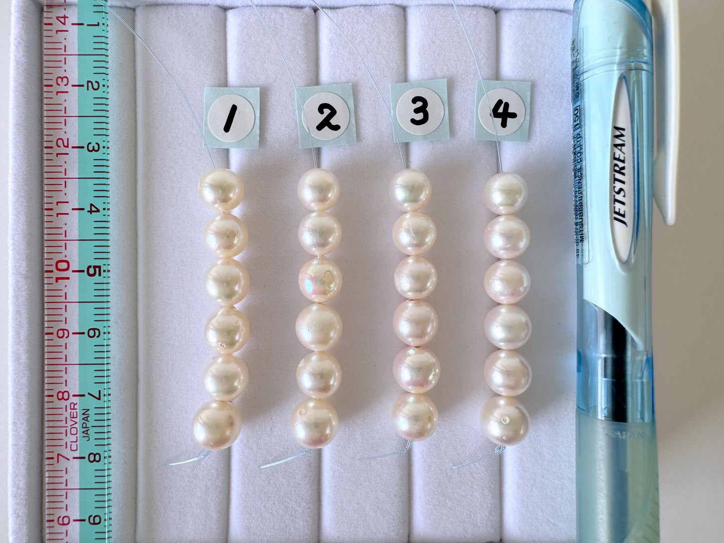 Japanese White/Pink Akoya Pearl Beads, 7-7.5mm, Mini Strand, Short Strand, 6 Pieces, Genuine Akoya Pearl, Cultured in Sea Water