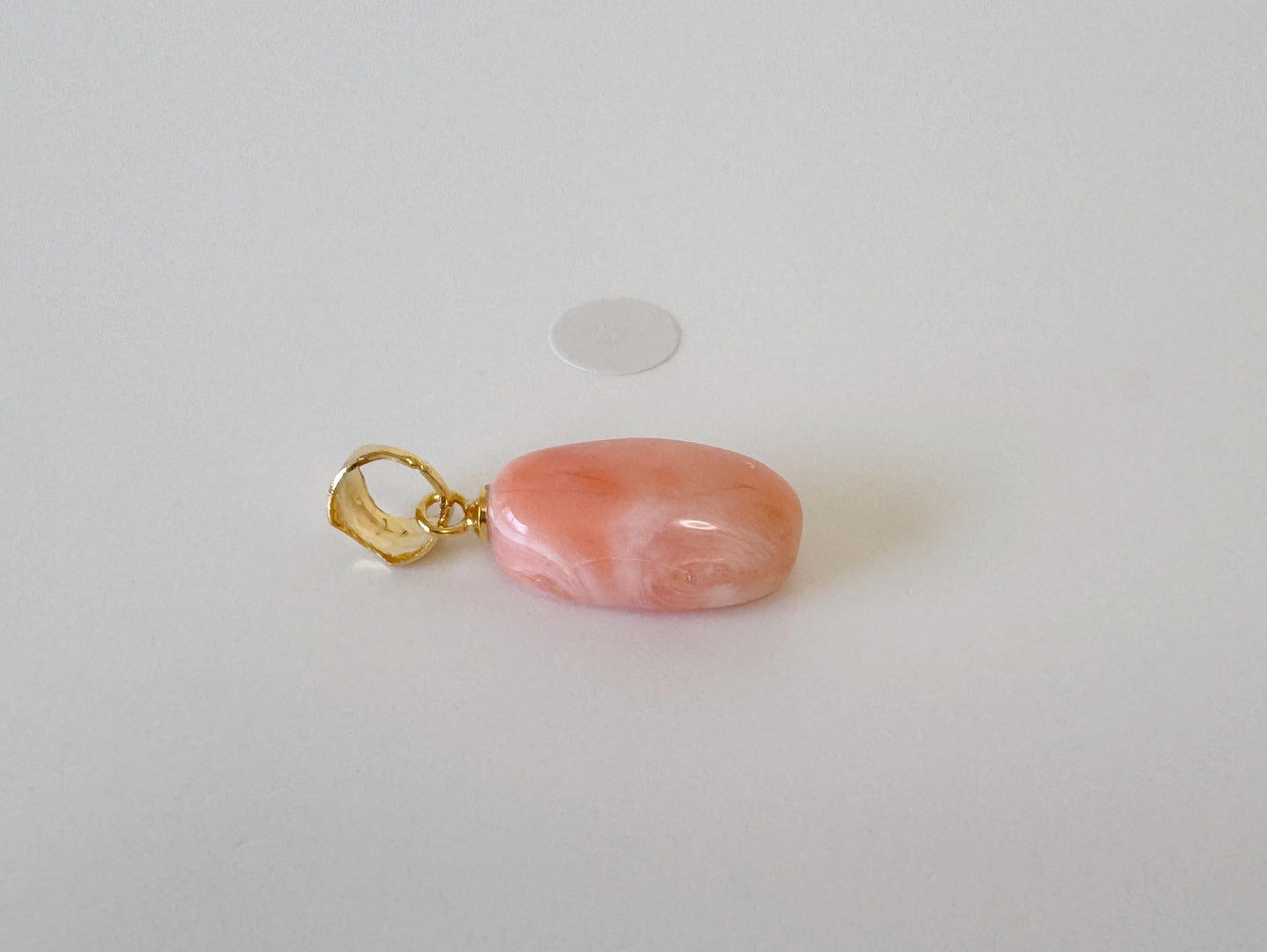 Natural Deep Sea Coral Oval Cabochon Pendant, 15.6x9mm, Natural Pink/Orange color coral, Silver (Gold-Plated) bail