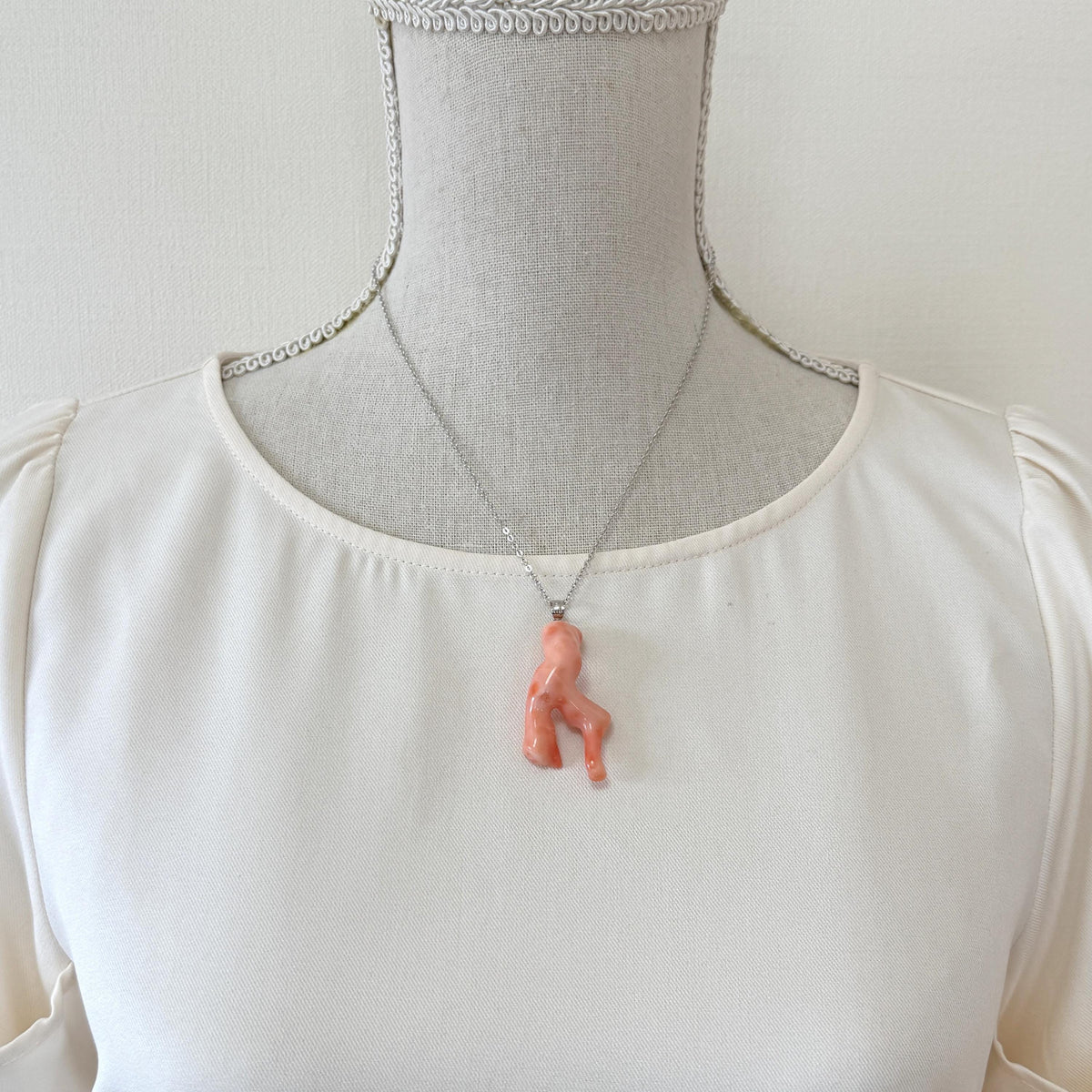Coral Branch Pendant - Natural Deep Sea Coral Jewelry - Pink Orange Branch, Rhodium-Plated Silver Bail, 45mm Length