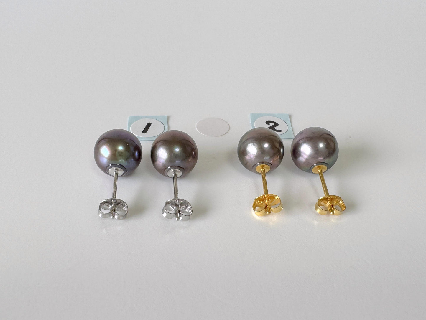 Japanese Black/Peacock Black Akoya Pearl Stud Earrings, 9.5mm, Silver 925 Post/Ear Nuts, Genuine Akoya Pearl, Salt water cultured pearl