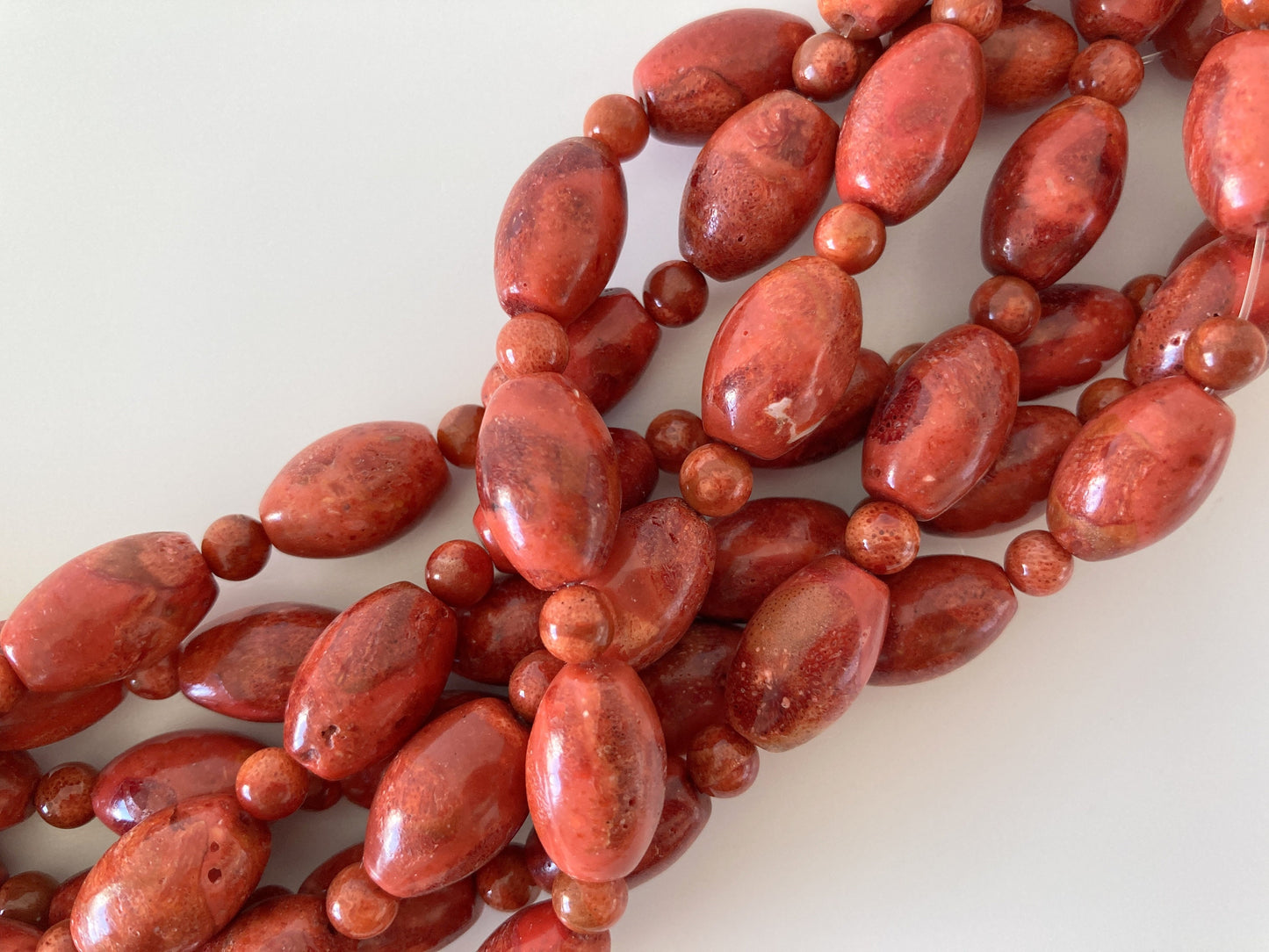 Sponge Coral Oval Beads (Barrel shape) with Round Beads / 16x10mm Oval / 5.5mm Round / sold by a Half Strand