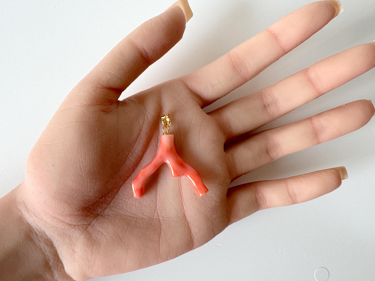 Natural Deep Sea Coral Branch Pendant, 29mm, Natural Orange/Pink color coral branch pendant, Silver (Gold-Plated) bail