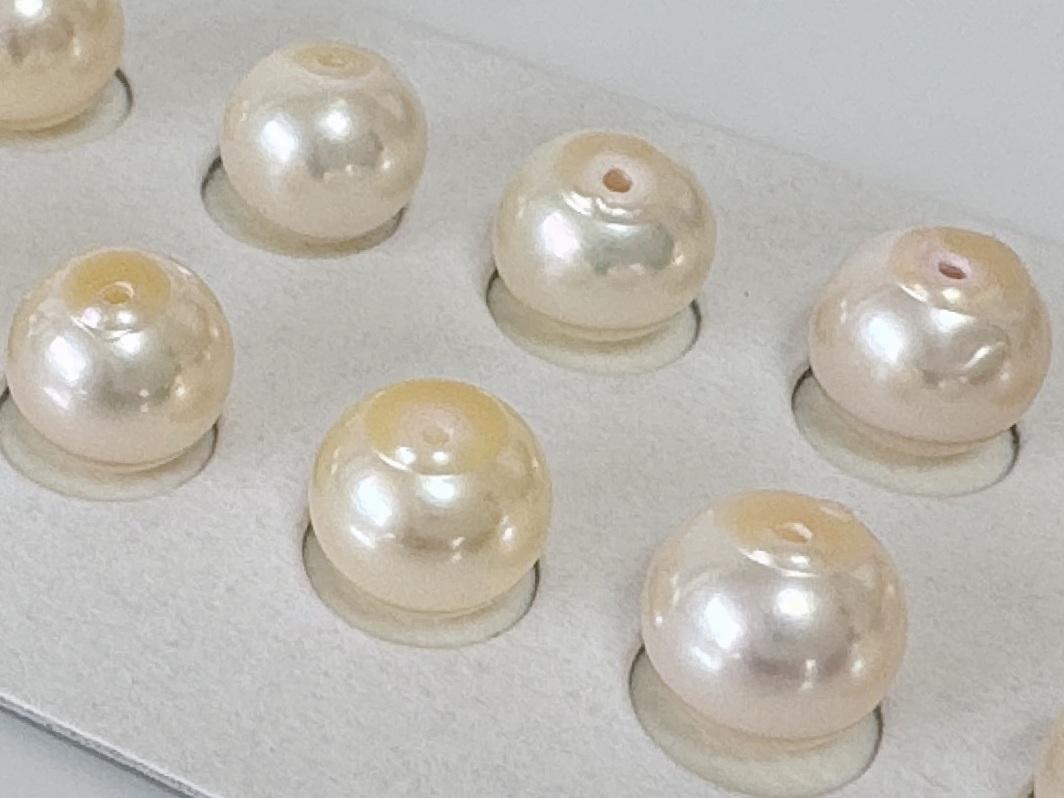 Akoya Pearl Stud Earrings Cream White, 8mm up Genuine Japanese Saltwater Pearls (Titanium Post, Flat Bottom, Value-Priced)