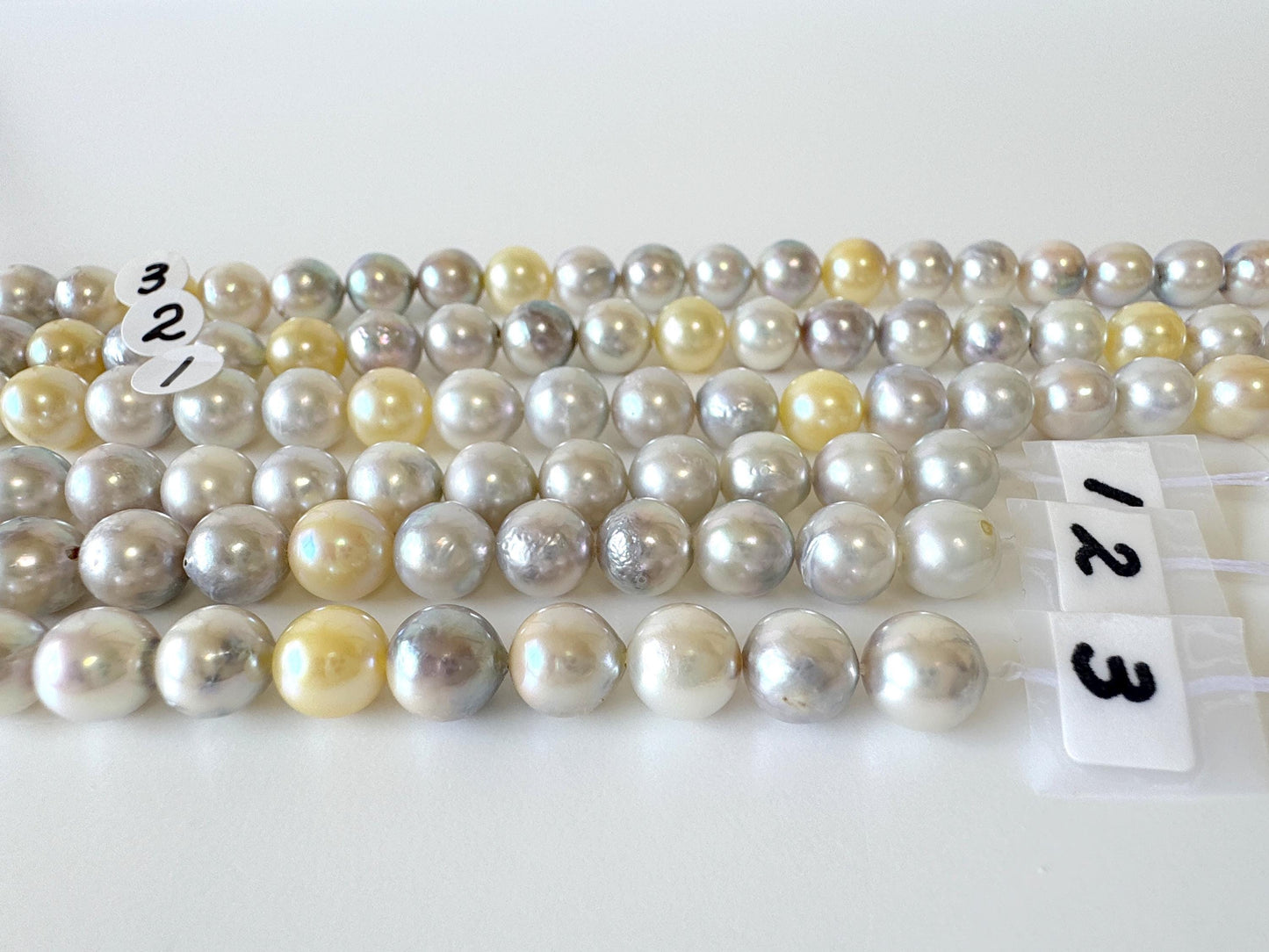 7.5-8mm Japanese Akoya Pearl Beads, Natural blue/silver/yellow/white color pearl, Genuine Salt water Akoya Pearl, Full Strand, 40cm , 15.7"