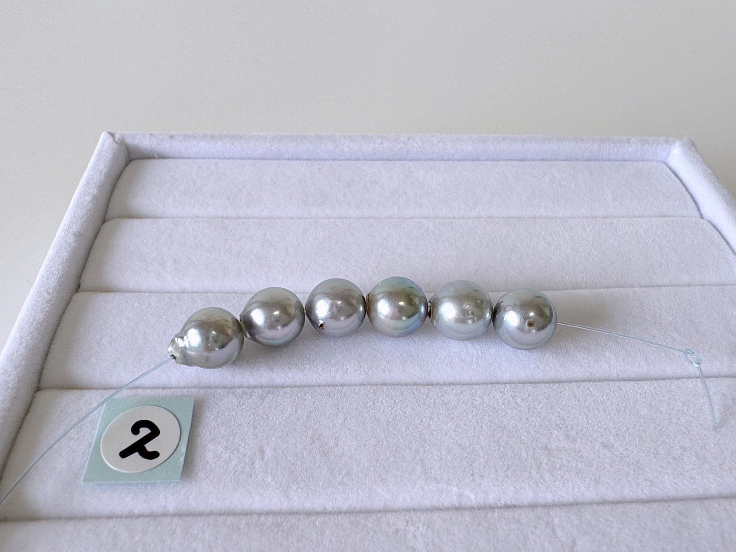 Japanese Blue/Silver color (cobalt treated) Akoya Pearl Beads, 7-7.5mm, Mini Strand, Short Strand of 6 Pieces, Cultured in Sea Water