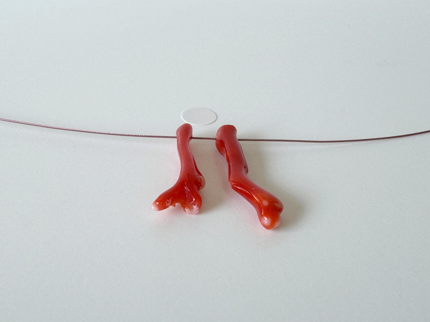 Japanese red(Aka) coral branch set for 2pcs, 25-27mm, side full hole, natural red color coral for jewelry making