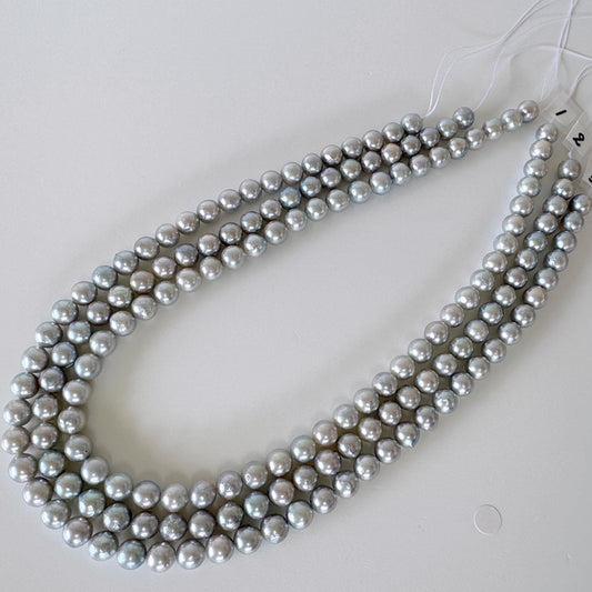 7.5-8mm Japanese Akoya Pearl Beads, Natural Blue/Silver color pearl, Genuine Akoya Pearl, Full Strand 40cm , 15.7", Salt water pearl