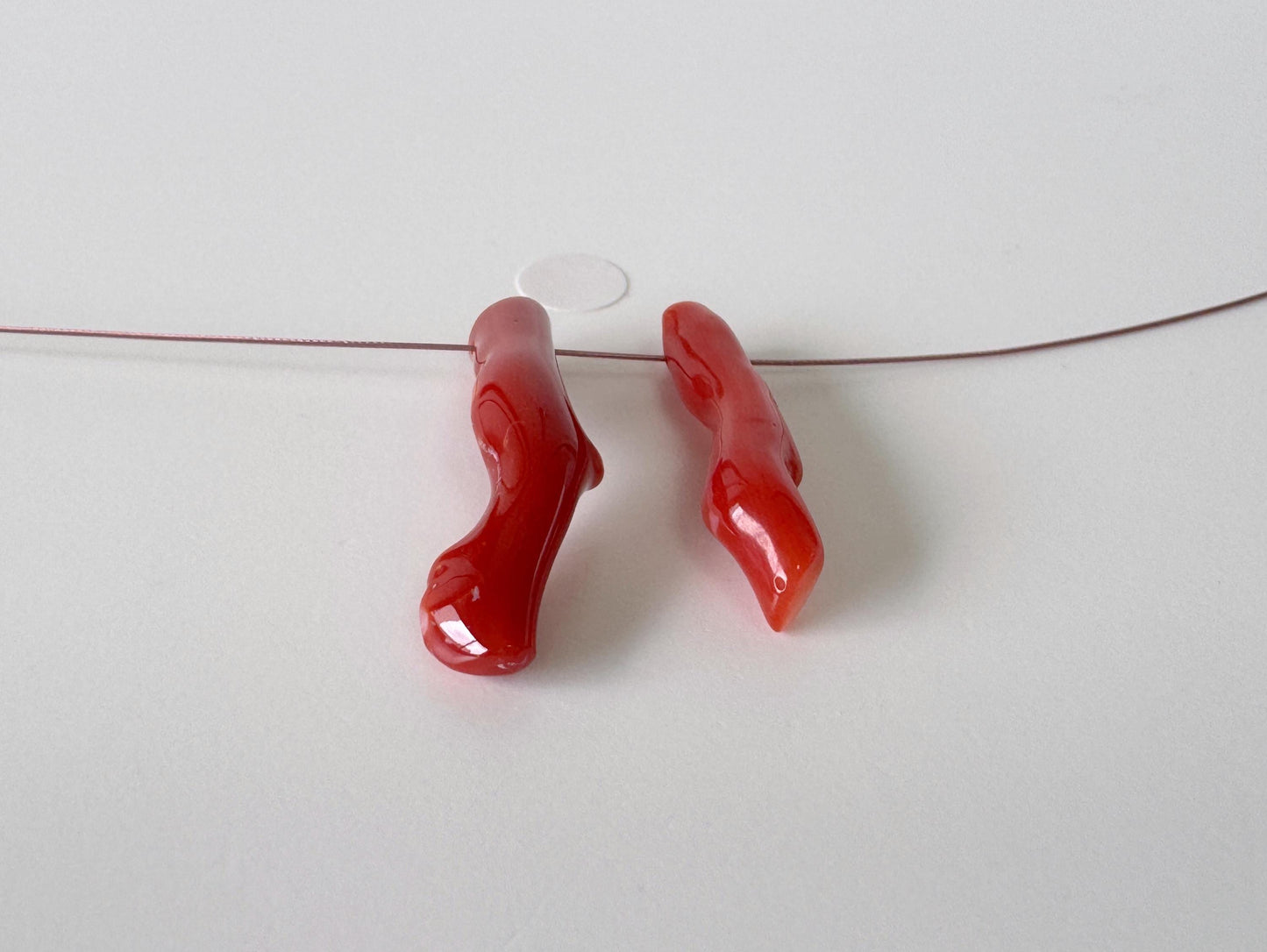 Japanese red(Aka) coral branch set for 2pcs, 27-30mm, side full hole, natural red color coral for jewelry making