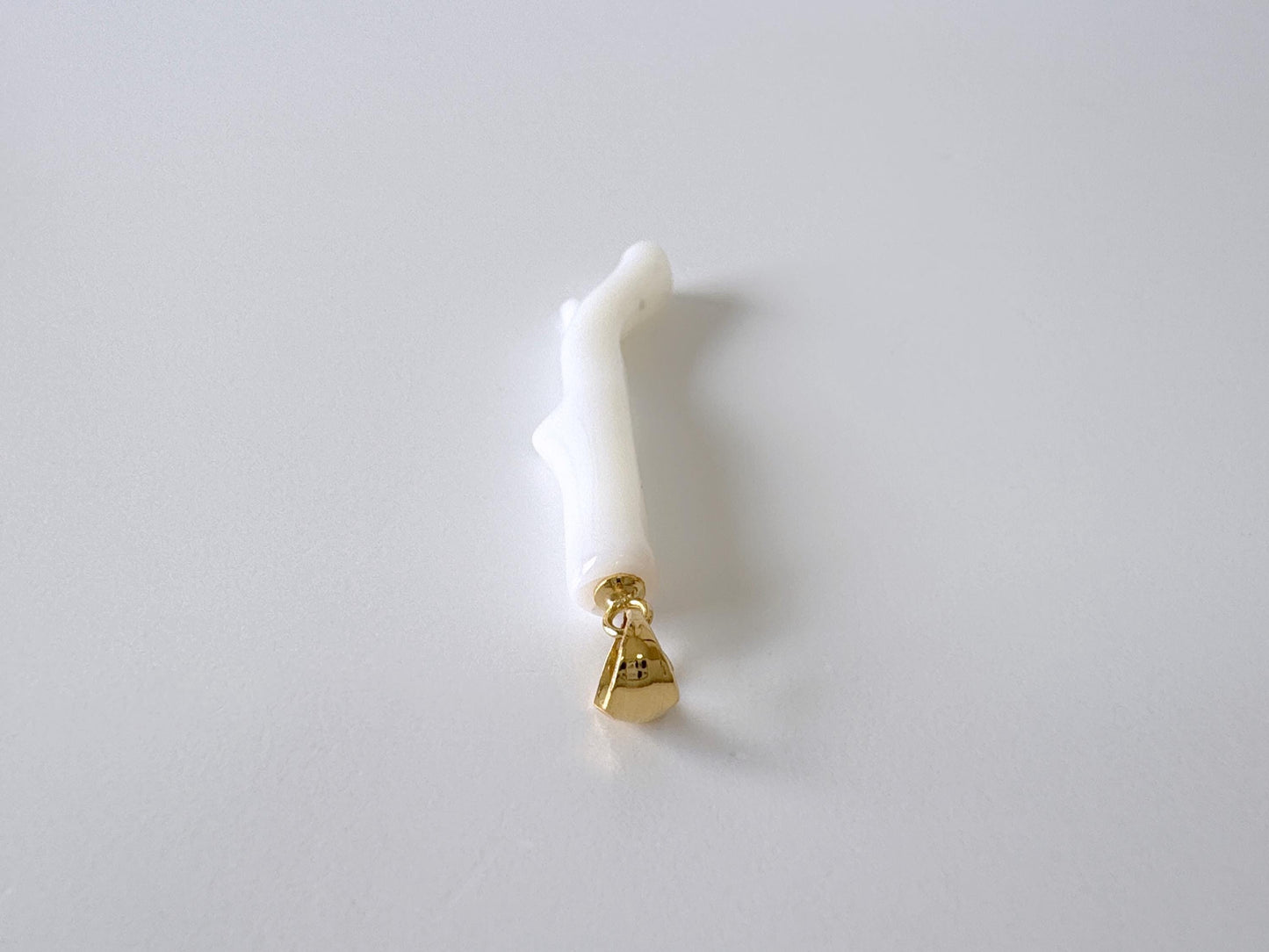Natural Japanese White Coral Branch Pendant, 41mm, Natural White color genuine precious coral, Silver Bail (Gold-Plated)