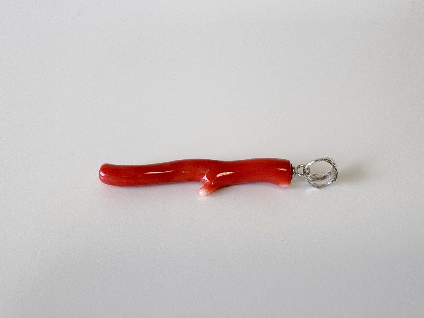 Natural Momo coral branch pendant, 36mm, Natural Japanese Orange color coral branch pendant, Silver (Rhodium-Plated) bail
