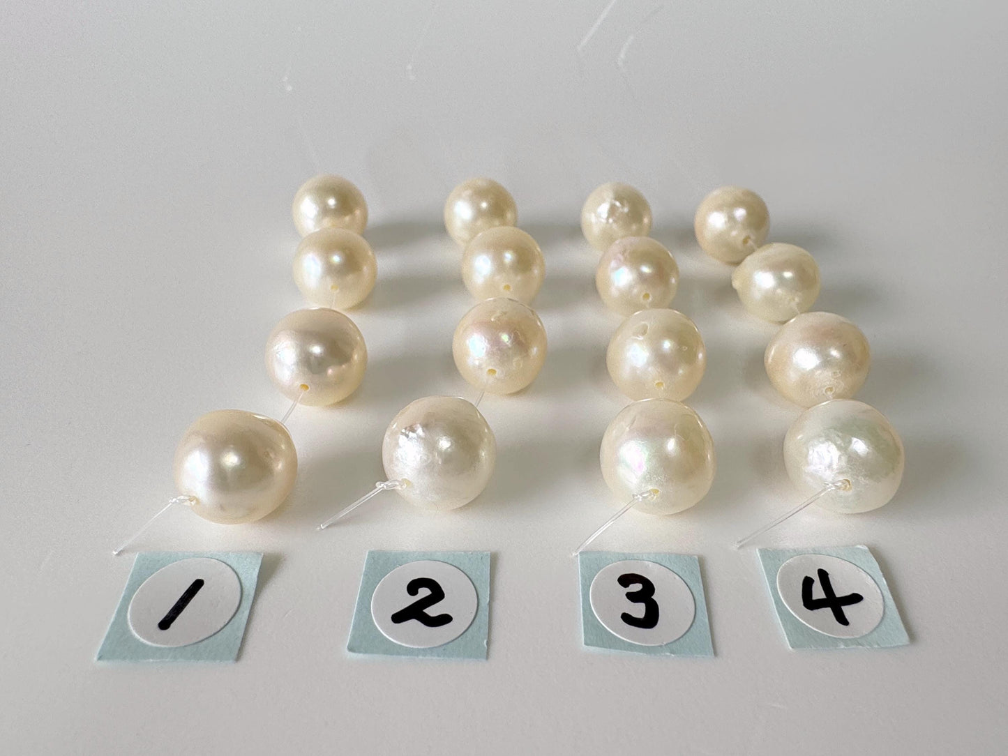 Japanese Cream White Akoya Pearl Beads, 9.5-9.9mm, Mini Strand, Short Strand, 4 Pieces, Genuine Akoya Pearl, Cultured in Sea Water