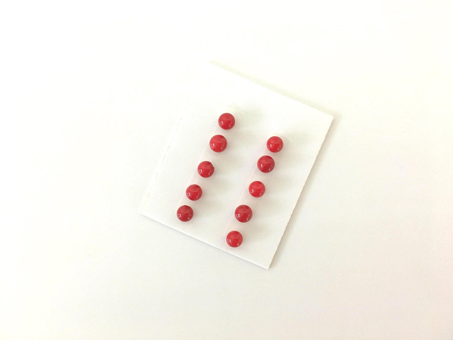 Red round bamboo coral 4mm for 10pcs, half-drilled hole, For jewelry making (dyed)