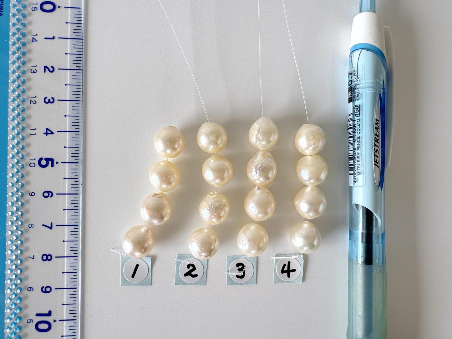 Japanese Cream White Akoya Pearl Beads, 9.5-9.9mm, Mini Strand, Short Strand, 4 Pieces, Genuine Akoya Pearl, Cultured in Sea Water