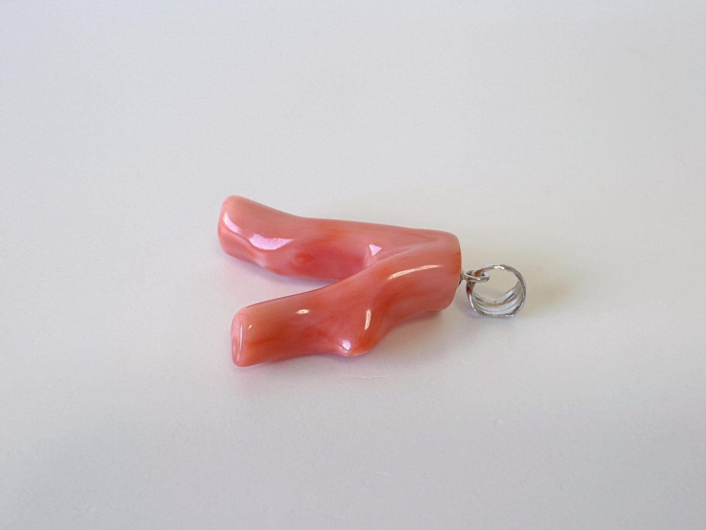 Natural Deep Sea Coral Branch Pendant, 27mm, Natural Pink/Ornge color coral branch pendant, Silver (Rhodium-Plated) bail