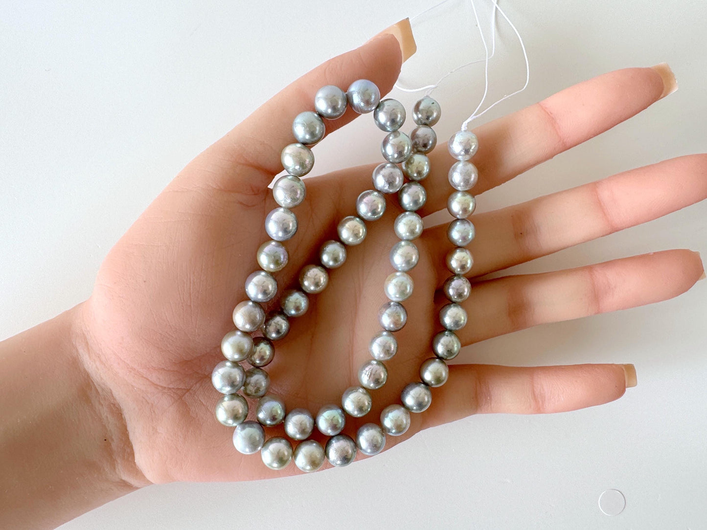 7.5-8mm Japanese Akoya Pearl Beads, Blue/Silver color pearl (Cobalt treated), Genuine Salt water Akoya Pearl, Full Strand, 40cm , 15.7"