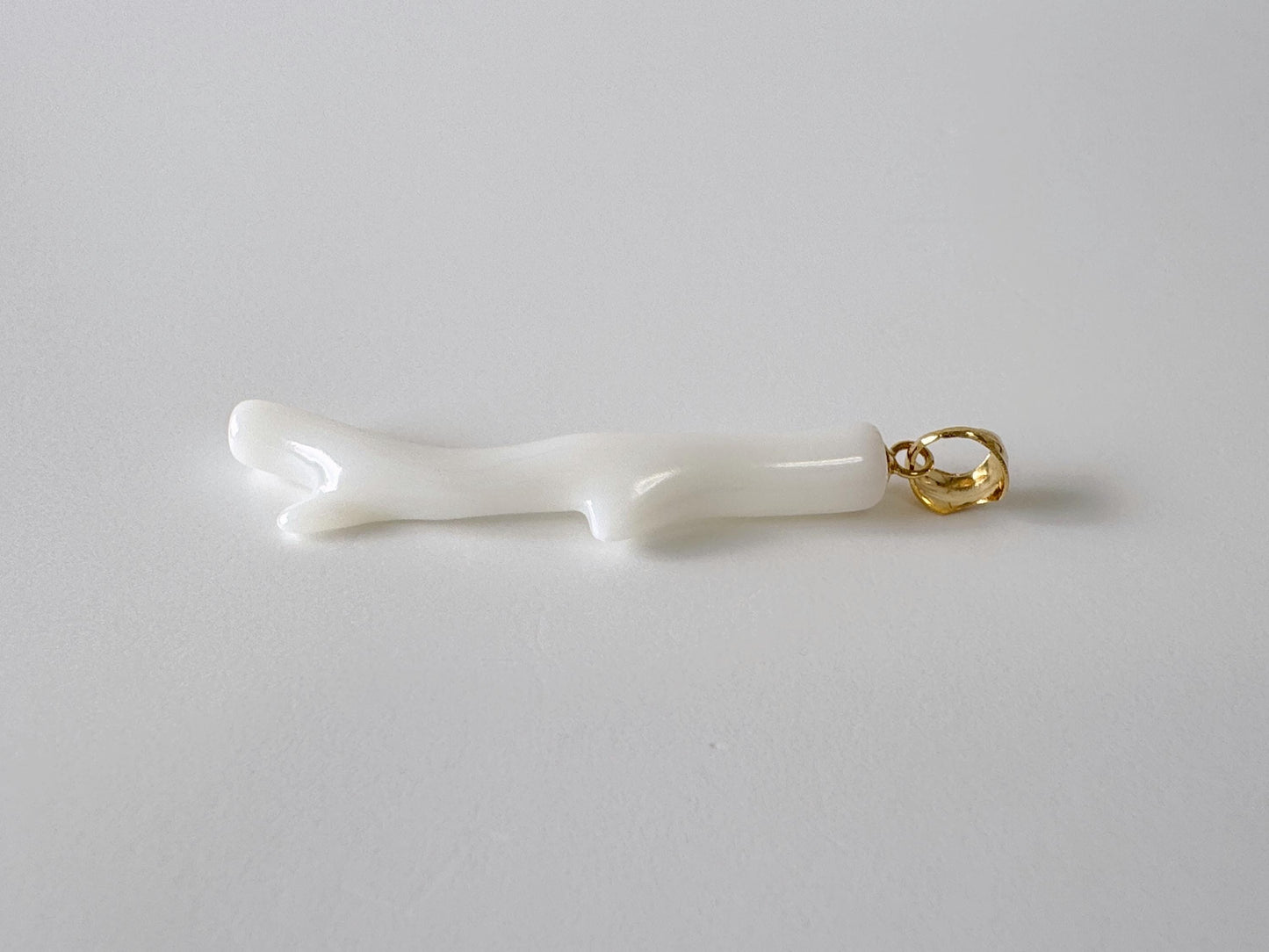 Natural Japanese White Coral Branch Pendant, 41mm, Natural White color genuine precious coral, Silver Bail (Gold-Plated)