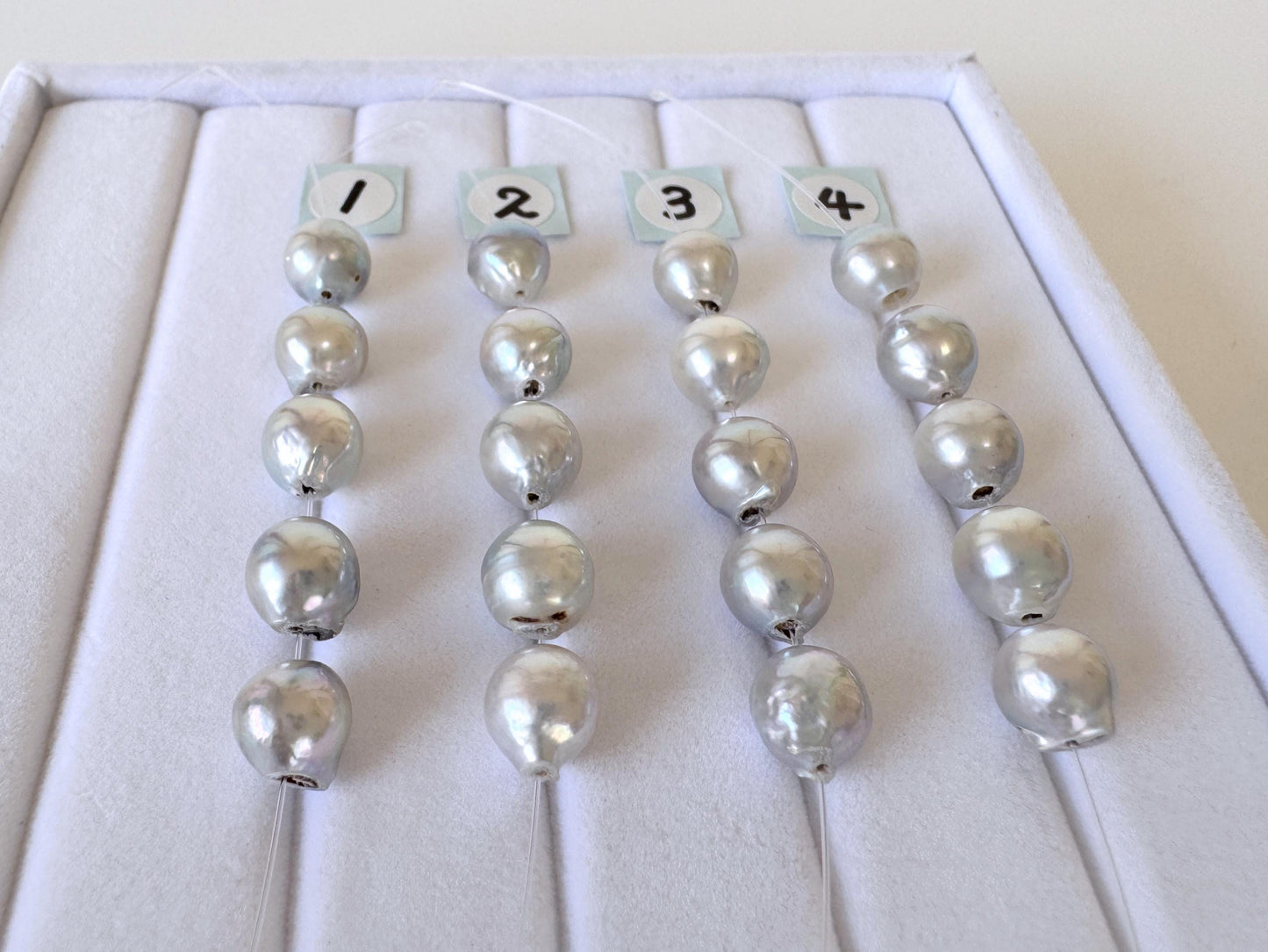 Japanese Natural blue/silver color Akoya Pearl Beads, 7-7.5mm, Mini Strand, Short Strand of 5 Pieces, Cultured in Sea Water