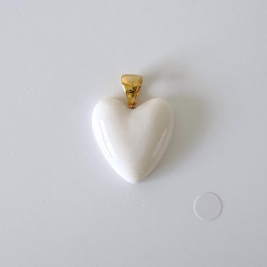 Natural White Coral 23x24mm Heart Shape Pendant, Natural Color Genuine Precious coral, Brass bail (Gold-Plated)
