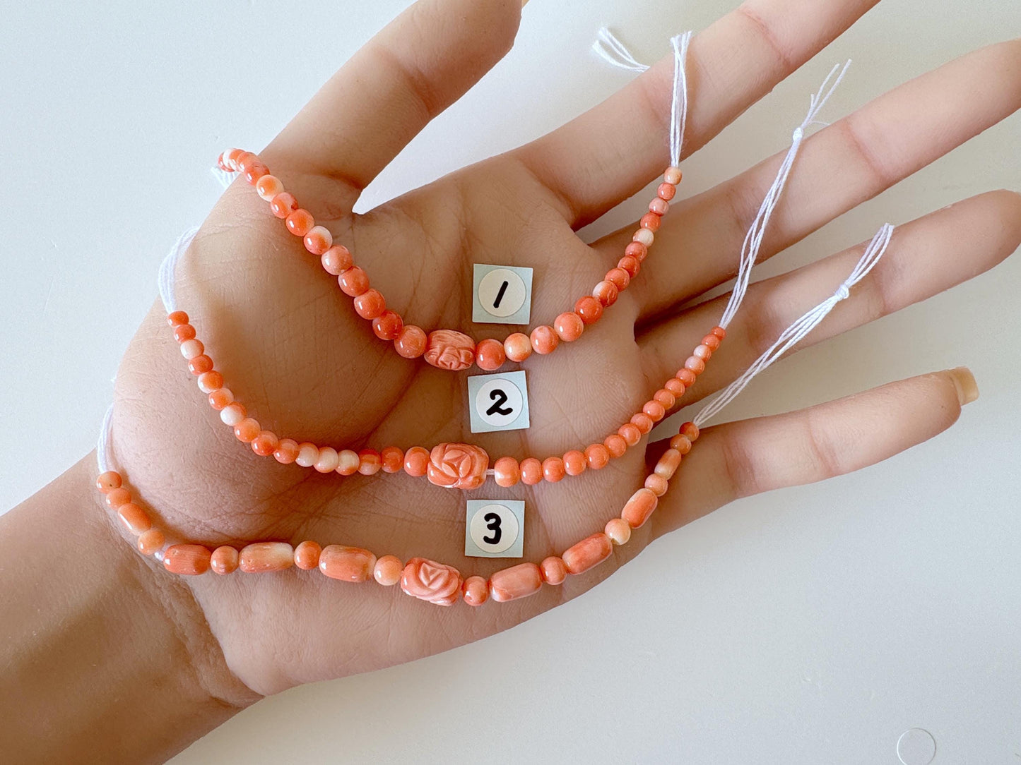 Natural Momo Coral Short Strand Beads with Carving Beads, Orange/White Color Coral Beads, 11-11.5cm, Genuine Japanese Coral Beading Parts