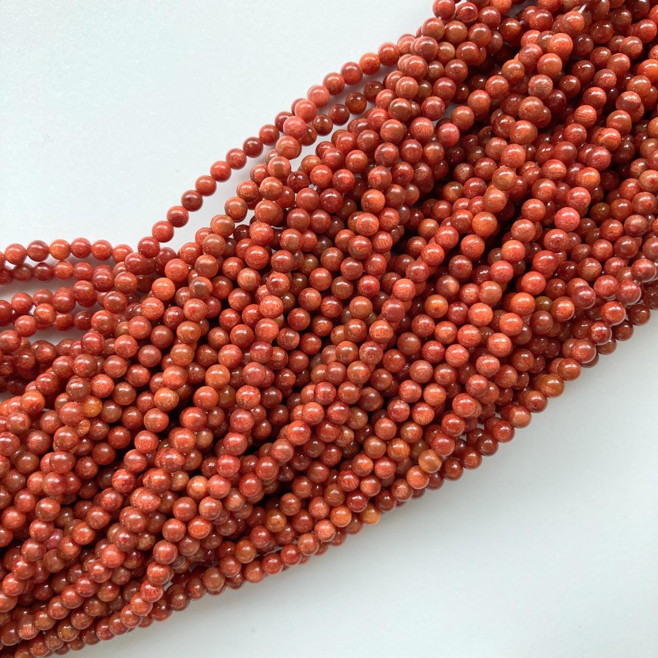 Natural sponge coral 4-4.5mm strands, Red-bright red color, 15.7inches, 40cm, Apple coral strands, Wholesale, Price per strand