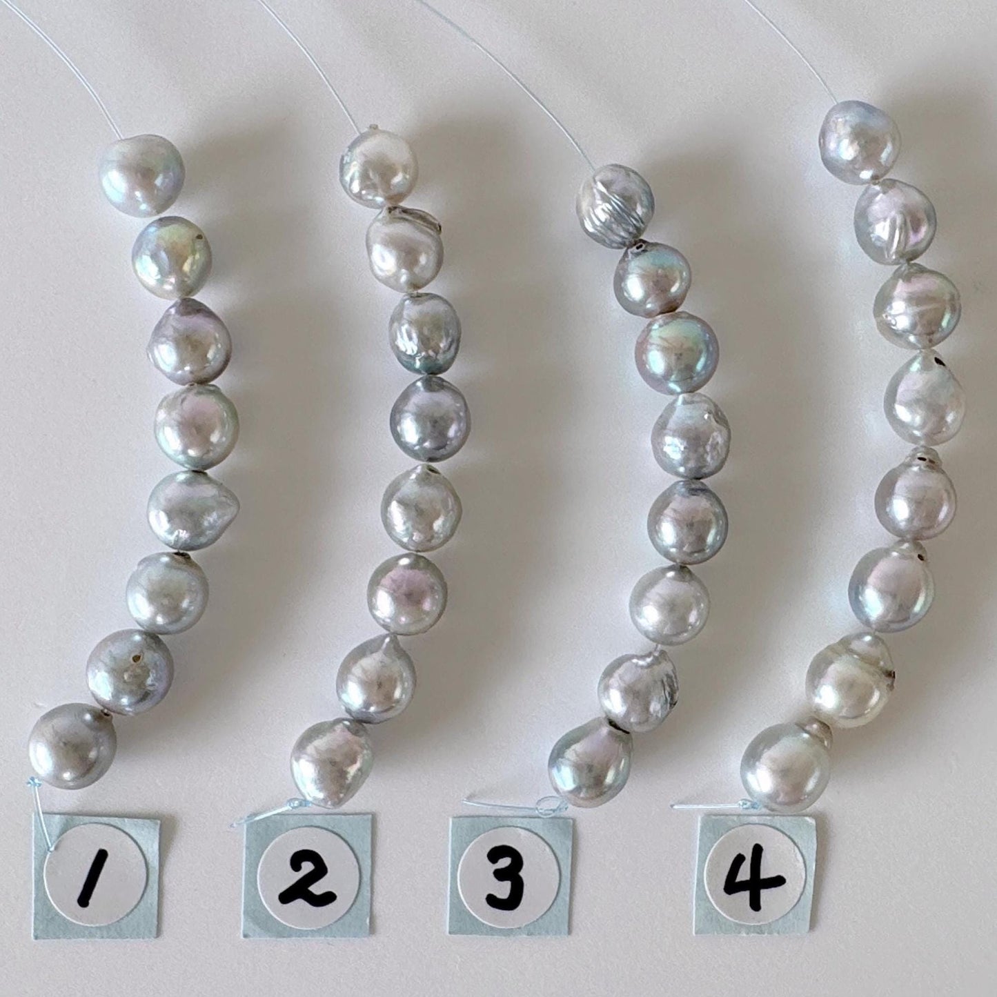 Japanese Blue/Silver color (cobalt treated) Akoya Pearl Beads, 6-6.5mm, Mini Strand, Short Strand of 8 Pieces, Cultured in Sea Water