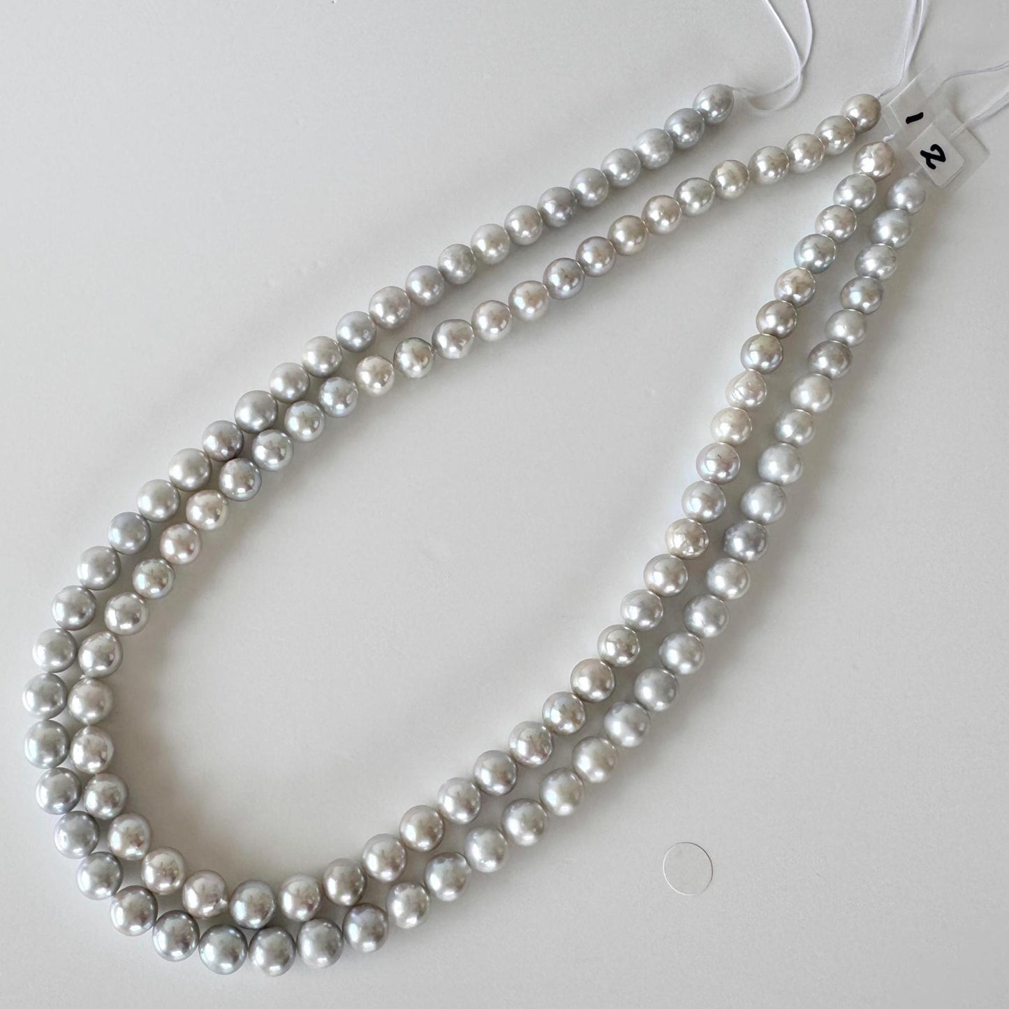 7-7.5mm Japanese Akoya Pearl Beads, Blue/Silver color pearl (Cobalt treated), Genuine Salt water Akoya Pearl, Full Strand, 40cm , 15.7"