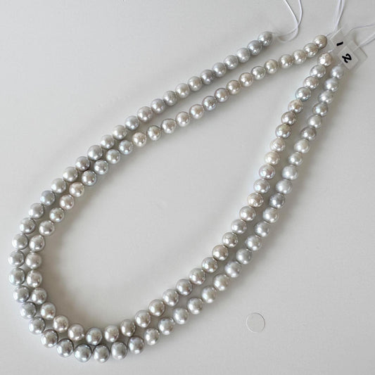 7-7.5mm Japanese Akoya Pearl Beads, Blue/Silver color pearl (Cobalt treated), Genuine Salt water Akoya Pearl, Full Strand, 40cm , 15.7"