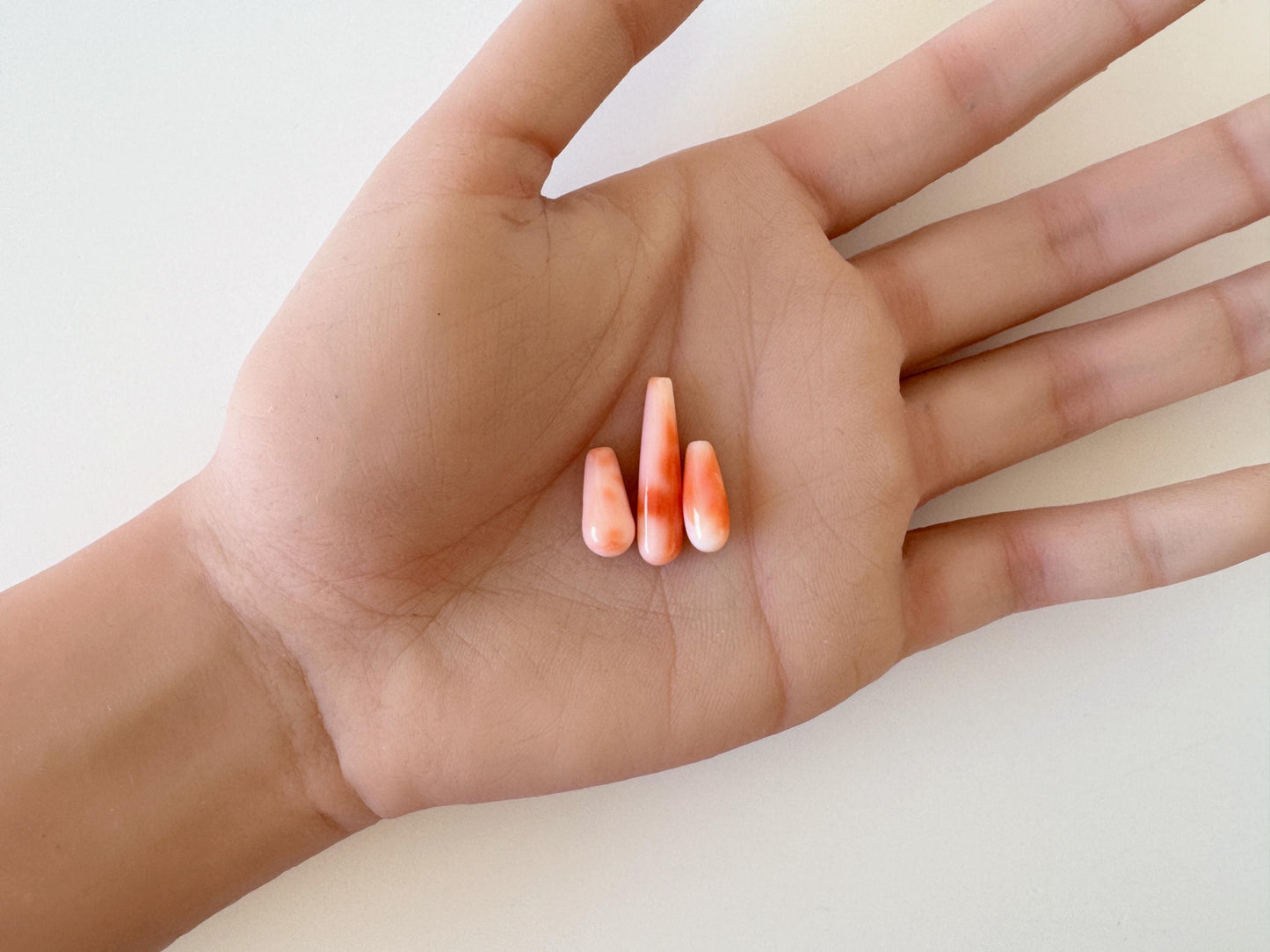 Natural Deep Sea Coral Drop Loose, Pink Orange, Jewelry Making, 3 Pcs set, Hole on Top