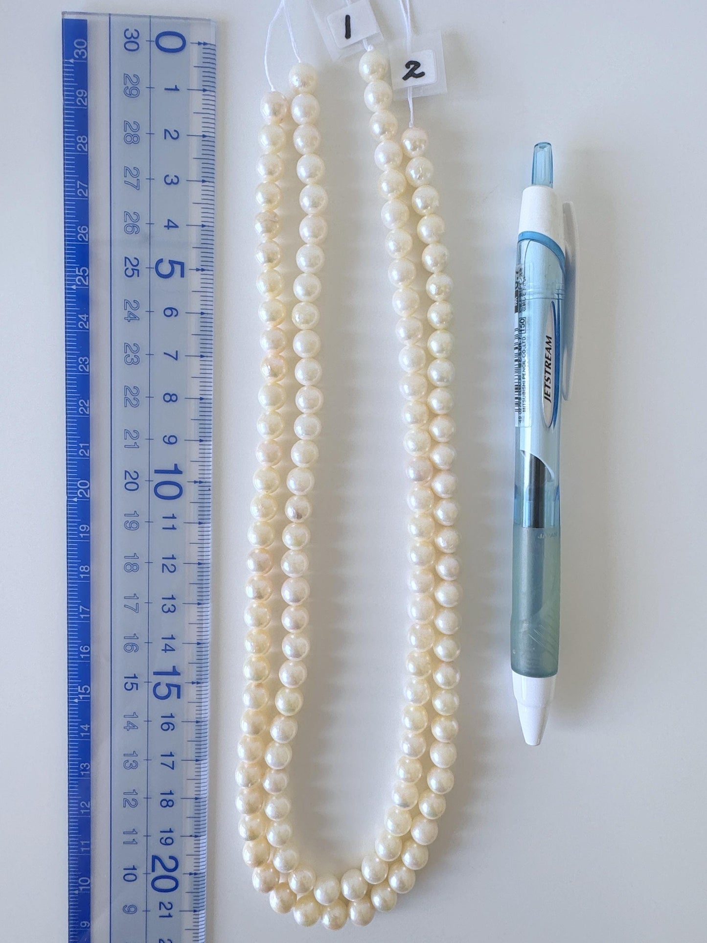 6.5-7mm Japanese White/Off-white Akoya Pearl Beads, Genuine Akoya Pearl, Full Strand, 40cm , 15.7", Cultured Salt water pearl