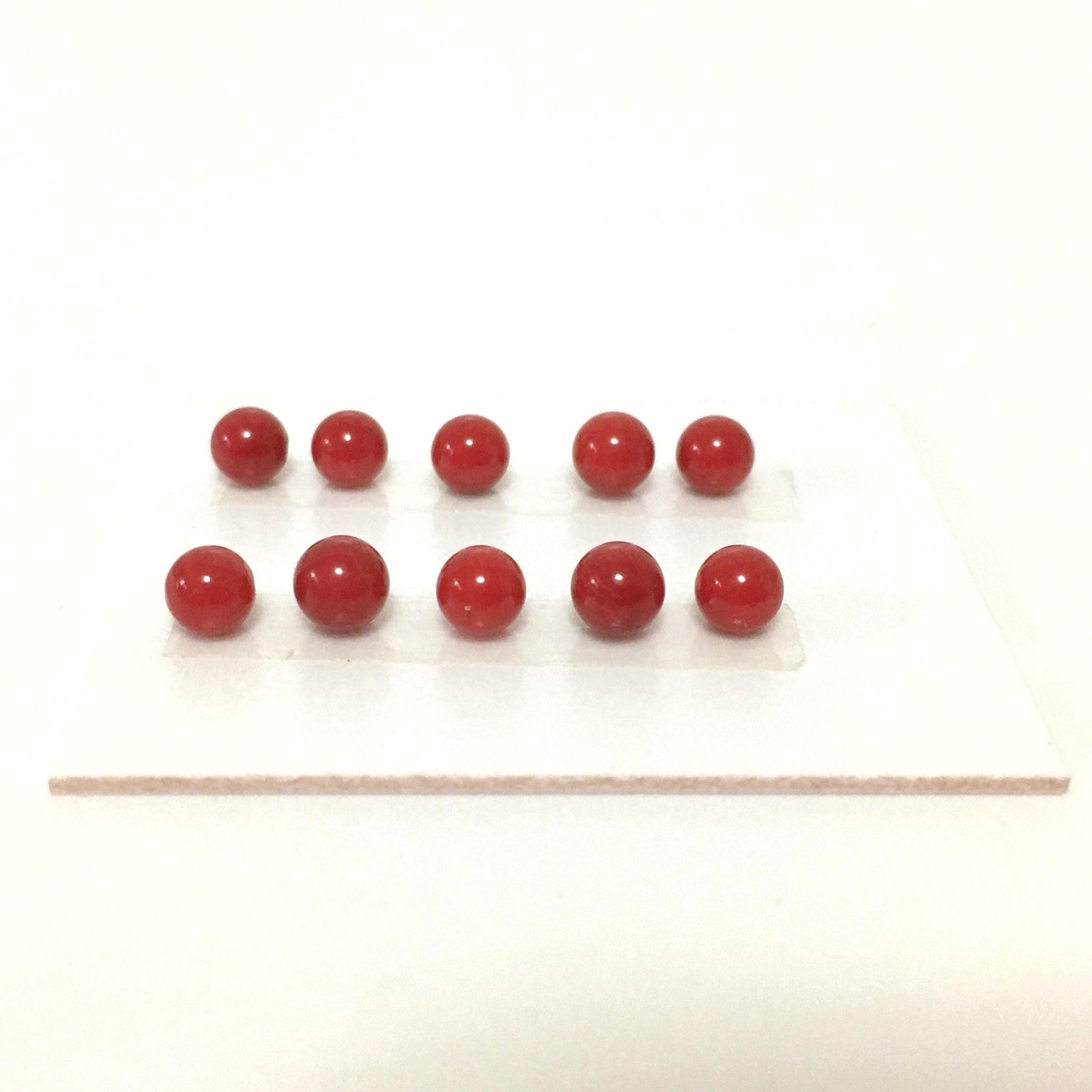 Red round bamboo coral 4mm for 10pcs, half-drilled hole, For jewelry making (dyed)