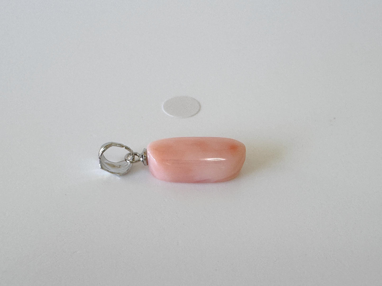 Natural Deep Sea Coral Oval Cabochon Pendant, 17x8.8mm, Natural Pink/Orange color coral, Silver (Rhodium-Plated) bail