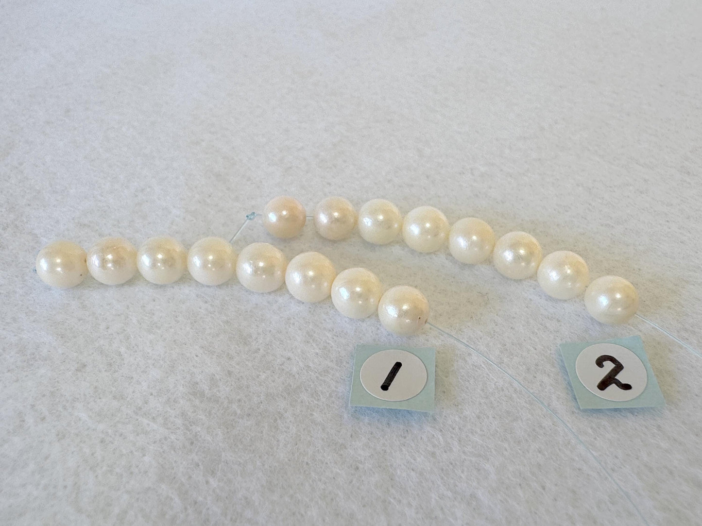 Japanese White/Off-white  Akoya Pearl Beads, 6.5-7mm, Mini Strand, Short Strand, 8 Pieces, Genuine Akoya Pearl, Cultured in Sea Water