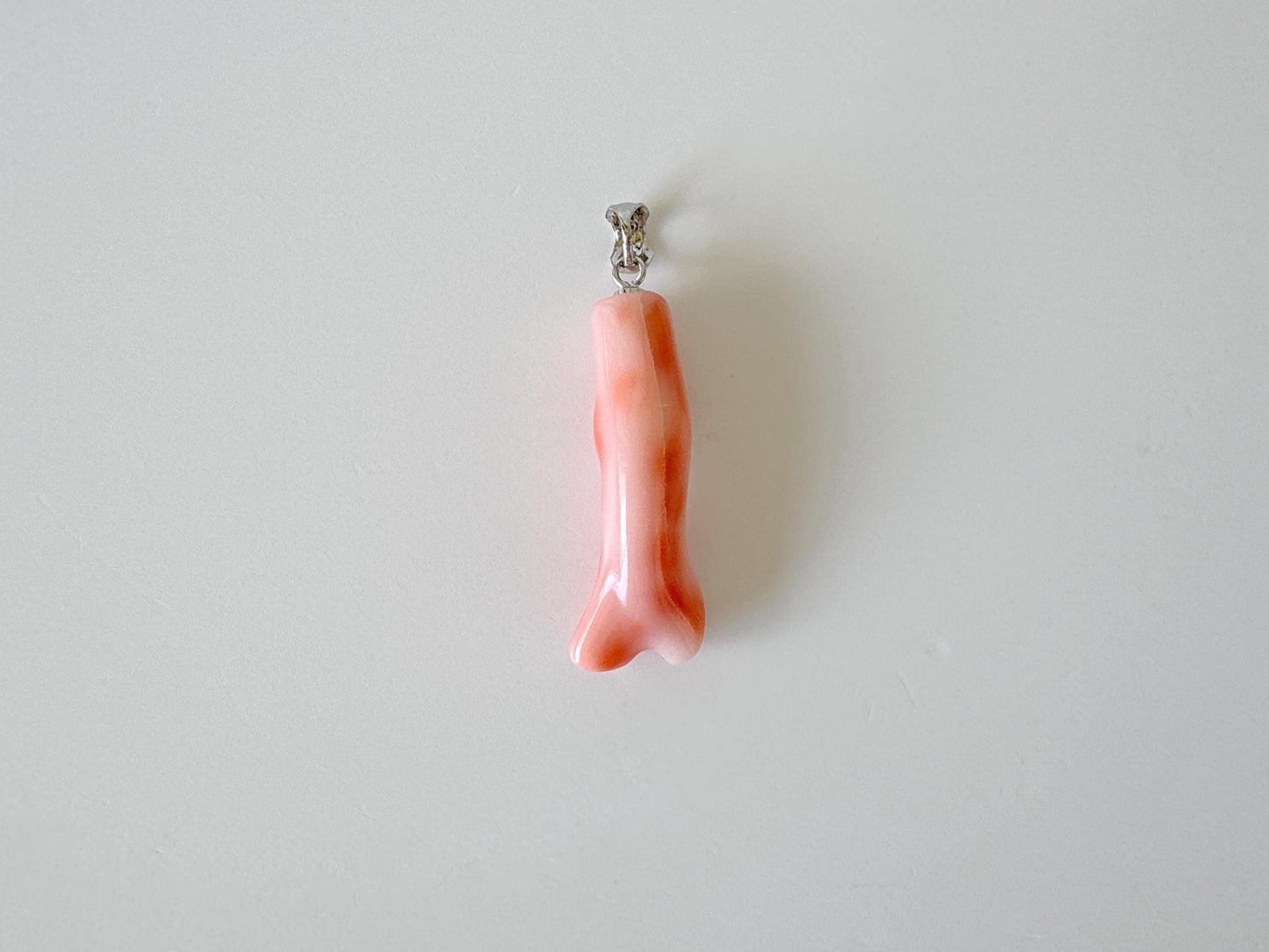 Natural Deep Sea Coral Branch Pendant, 33mm, Natural Pink/Ornge color coral branch pendant, Silver (Rhodium-Plated) bail