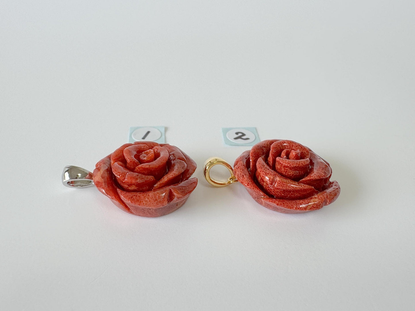 Natural sponge coral rose pendant 20mm, Red color, Brass bail, Price per piece